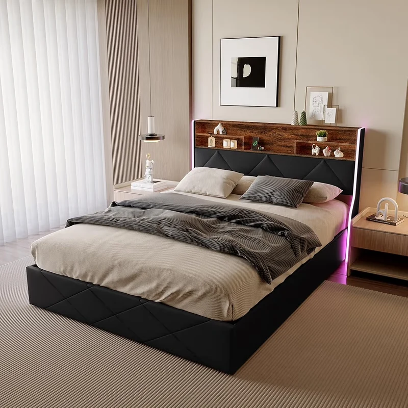 LED Doppelbett 160x200cm Polsterbett Ladefunktion Bett