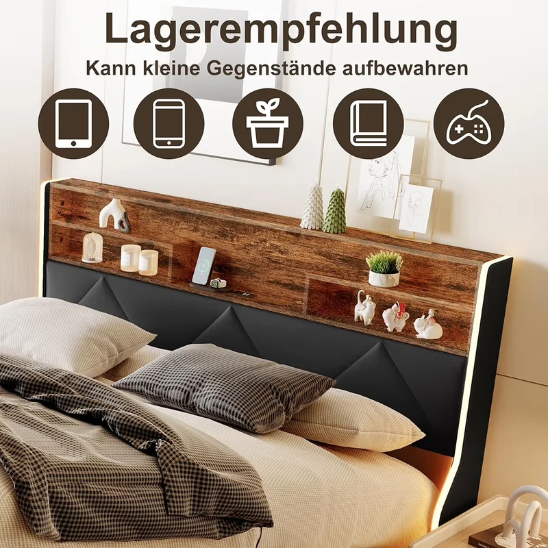 LED Doppelbett 160x200cm Polsterbett Ladefunktion Bett
