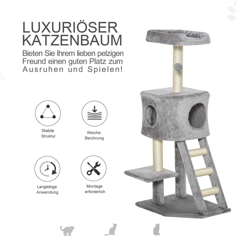 Kratzbaum 120 cm Katzenturm Katzenbaum Spielball Sisalstämme Plattform Treppe