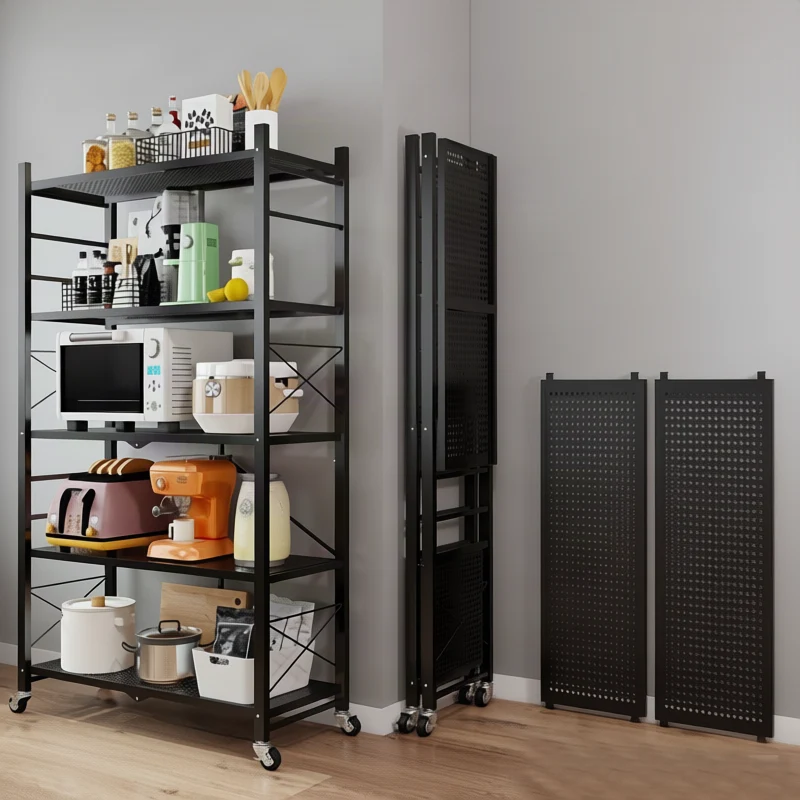 Klappbares Metallregal aus Kohlenstoffstahl – ohne Montage, mit Rollen, X-Gitter, für Küche, Balkon & Garage