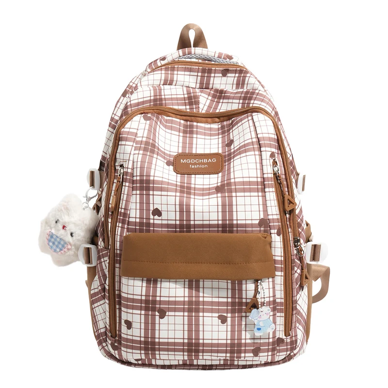 Stylische Karierte Rucksack mit Herz Akzenten Karnz