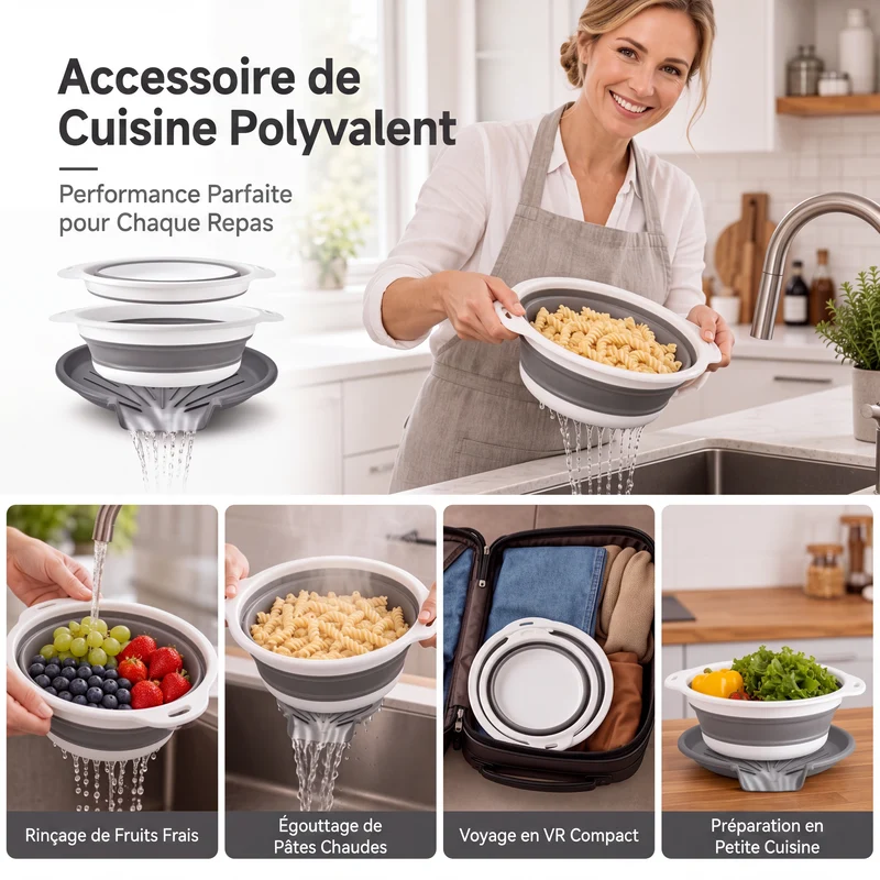 🔥 BEGRENZTES ANGEBOT: 50 % Rabatt! 🥗 Multifunktionales, zusammenklappbares Sieb – Abtropfgestell mit Auffangschale, kompakt und praktisch für die Küche ✨