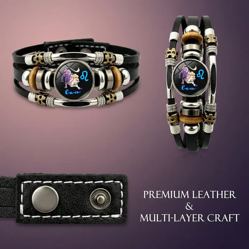 💥Last-Minute-Angebot – 50 % Rabatt ☪️Im Dunkeln leuchtendes Lederarmband mit Sternzeichen für Männer und Frauen (6,9/8,1 Zoll)♑️