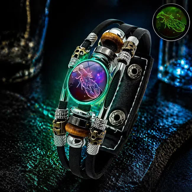 💥Last-Minute-Angebot – 50 % Rabatt ☪️Im Dunkeln leuchtendes Lederarmband mit Sternzeichen für Männer und Frauen (6,9/8,1 Zoll)♑️