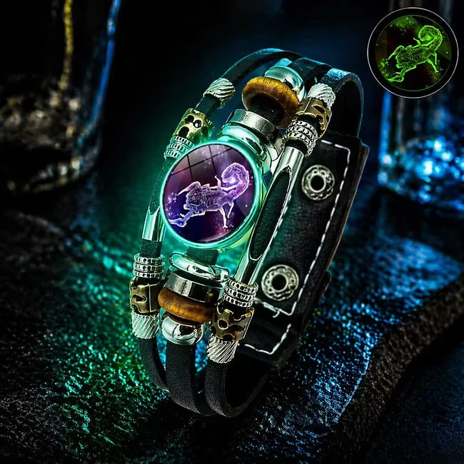 💥Last-Minute-Angebot – 50 % Rabatt ☪️Im Dunkeln leuchtendes Lederarmband mit Sternzeichen für Männer und Frauen (6,9/8,1 Zoll)♑️