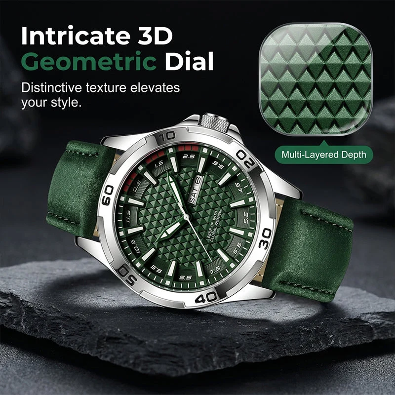 ⌚ ZEITLICH BEGRENZT 50% RABATT! 💥 Herren Leuchtende Quarz 30M Sport-Armbanduhr – 3D Geometrisches Zifferblatt, Kratzfest, Wasserresistent ✨
