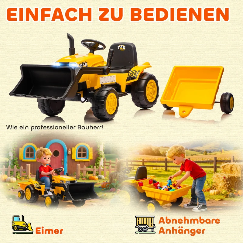 Elektro Bagger Aufsitzbagger Frontschaufel Anhänger Kinderfahrzeug