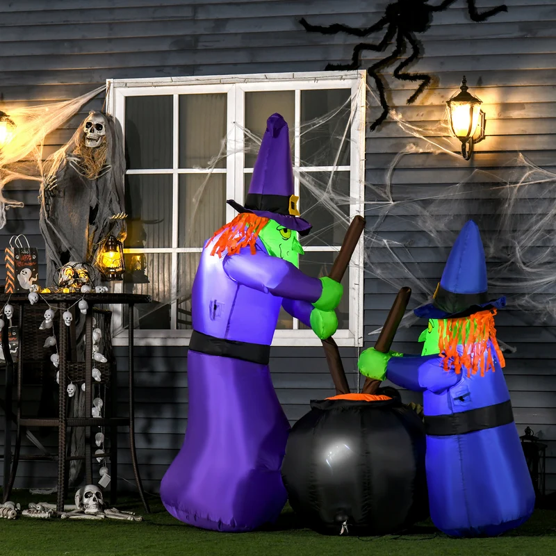Halloween Aufblasbare Hexe Hexenkessel LED Beleuchtung Deko Figur