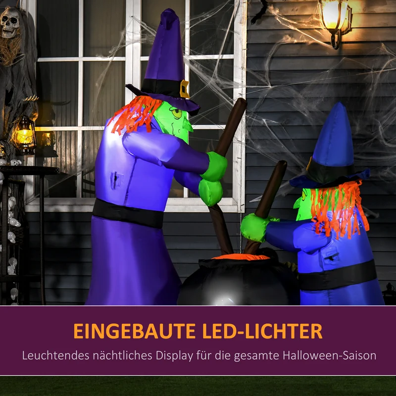 Halloween Aufblasbare Hexe Hexenkessel LED Beleuchtung Deko Figur