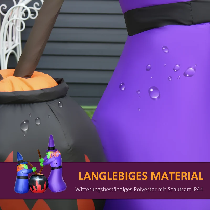 Halloween Aufblasbare Hexe Hexenkessel LED Beleuchtung Deko Figur