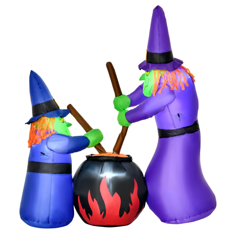 Halloween Aufblasbare Hexe Hexenkessel LED Beleuchtung Deko Figur