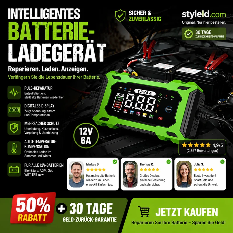 🔥Zeitlich begrenztes Angebot-Intelligentes 12-V-Autoladegerät mit 6 A und Impulsreparaturfunktion