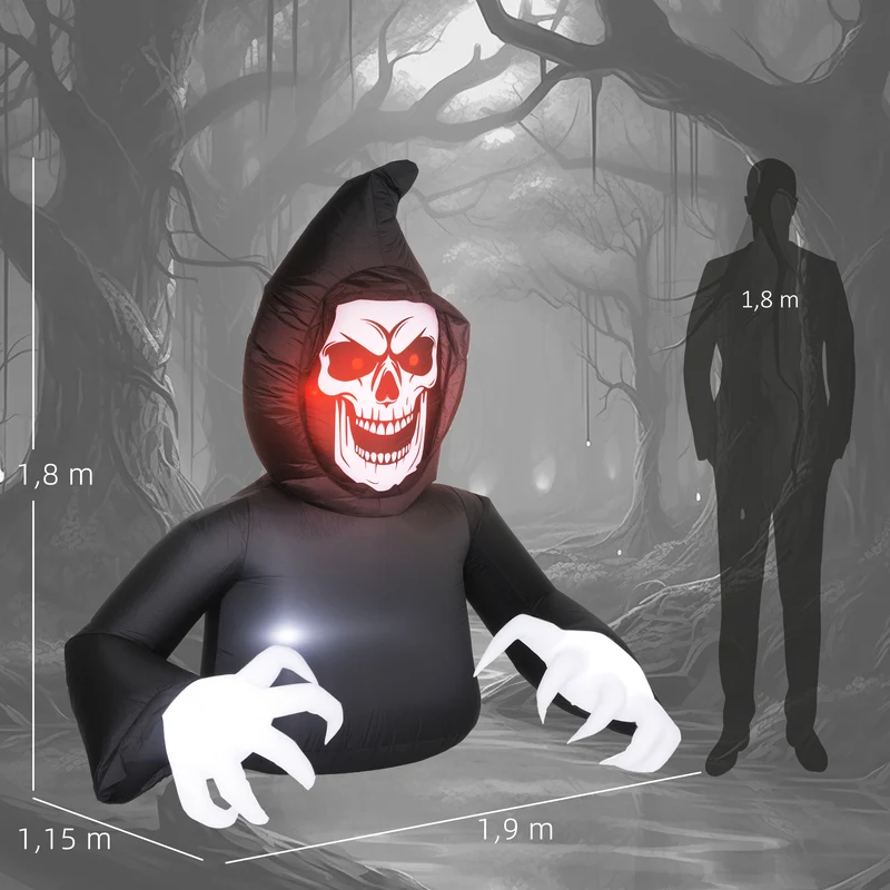 Halloween Aufblasbare Dekoration Sensenmann LED Beleuchtung Gebläse