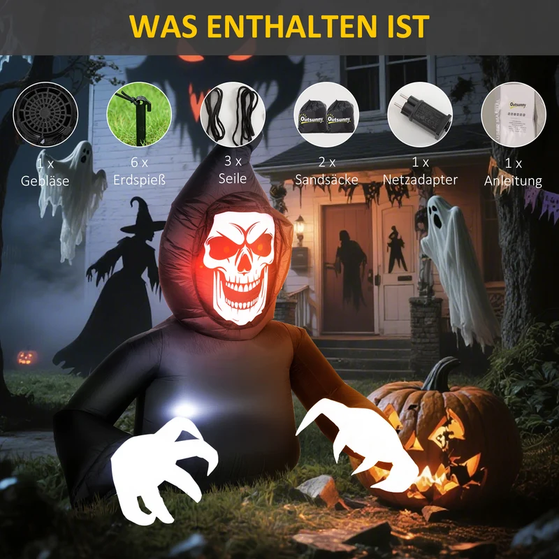 Halloween Aufblasbare Dekoration Sensenmann LED Beleuchtung Gebläse