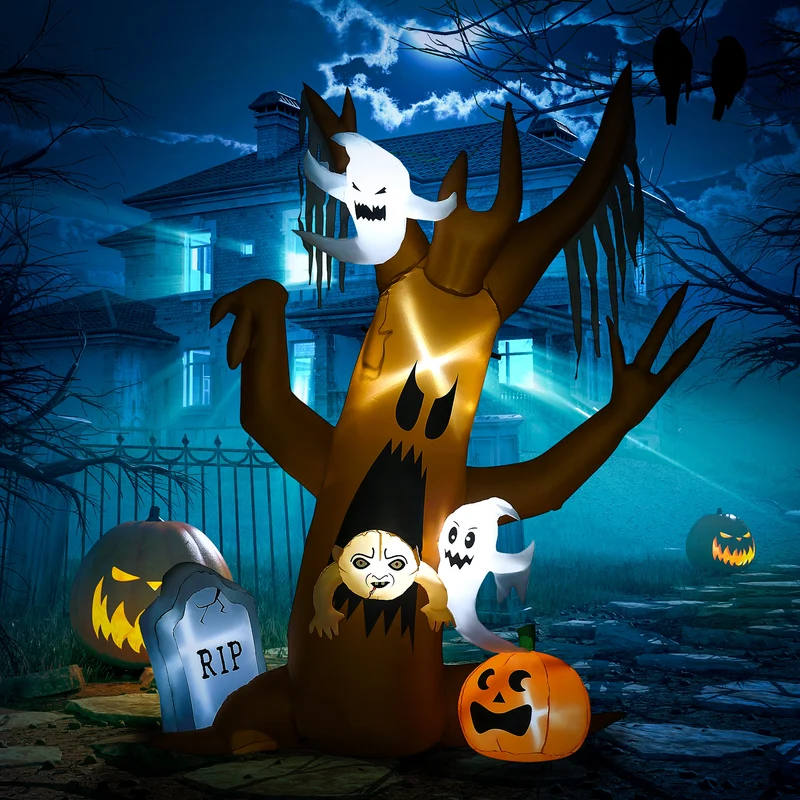 Halloween Deko Geisterbaum Selbstaufblasend LED Beleuchtet Outdoor