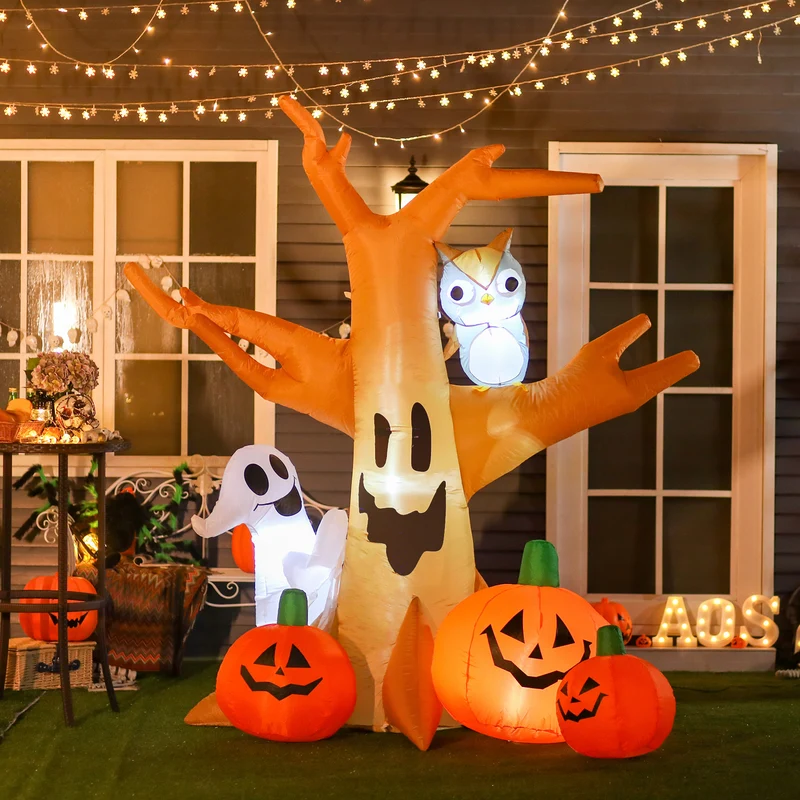 Halloween Aufblasbarer Spukbaum Luftfigur LED Beleuchtet Gartendeko
