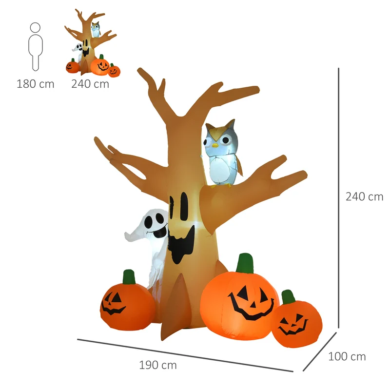 Halloween Aufblasbarer Spukbaum Luftfigur LED Beleuchtet Gartendeko