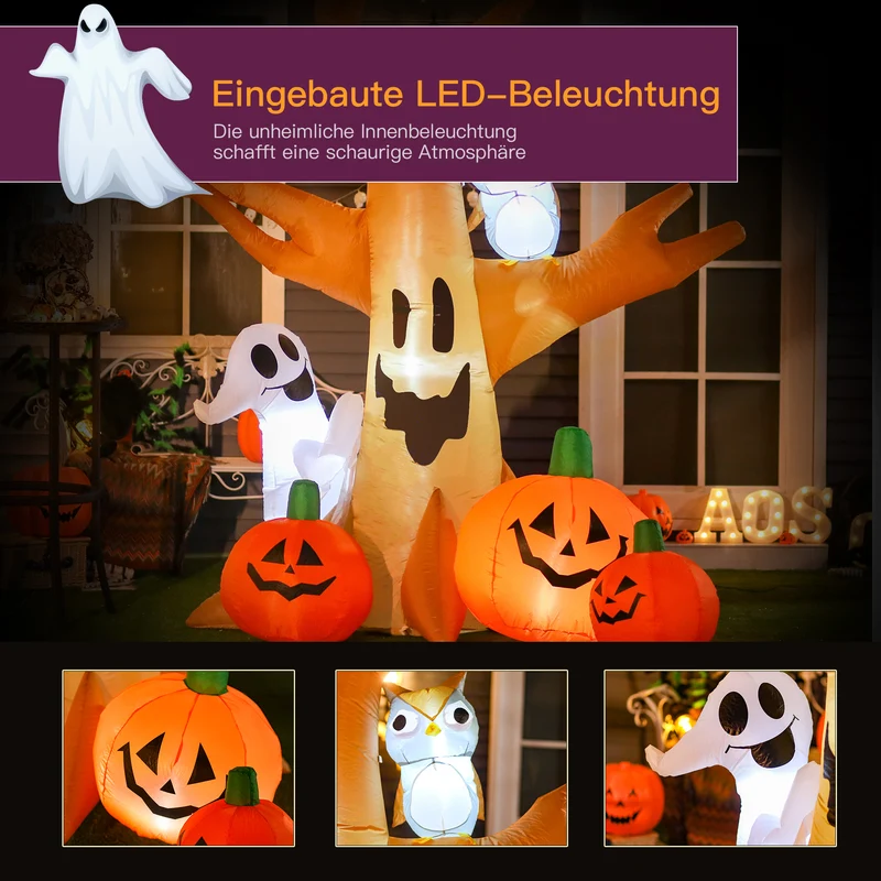 Halloween Aufblasbarer Spukbaum Luftfigur LED Beleuchtet Gartendeko