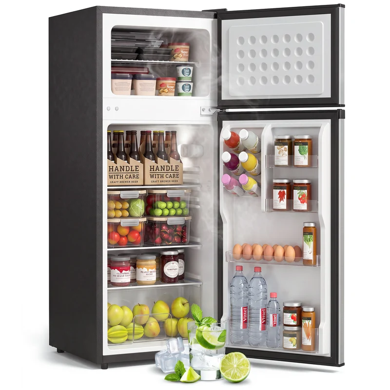 7.7 Cu. Ft. Mini Fridge, Freezer & Reversible Door, Adjustable Thermostat Silver