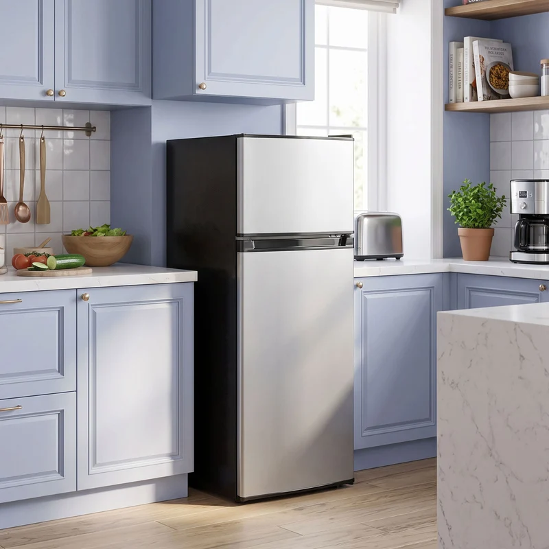 7.7 Cu. Ft. Mini Fridge, Freezer & Reversible Door, Adjustable Thermostat Silver