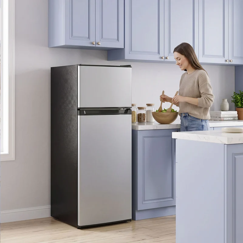 7.7 Cu. Ft. Mini Fridge, Freezer & Reversible Door, Adjustable Thermostat Silver