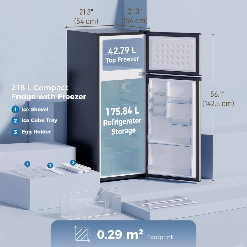 7.7 Cu. Ft. Mini Fridge, Freezer & Reversible Door, Adjustable Thermostat Silver