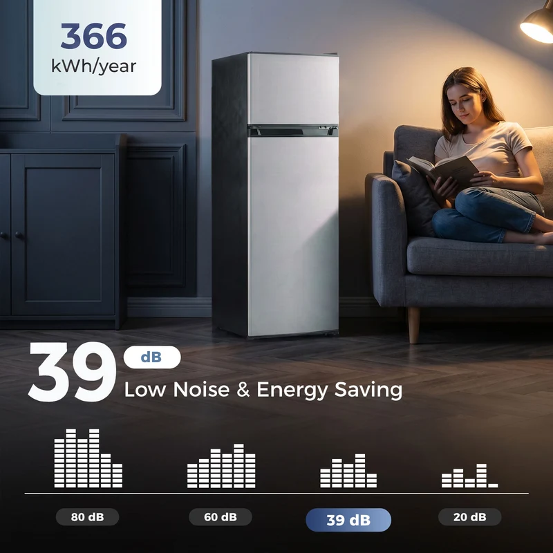 7.7 Cu. Ft. Mini Fridge, Freezer & Reversible Door, Adjustable Thermostat Silver