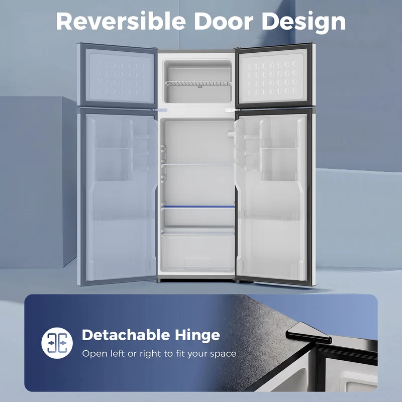7.7 Cu. Ft. Mini Fridge, Freezer & Reversible Door, Adjustable Thermostat Silver