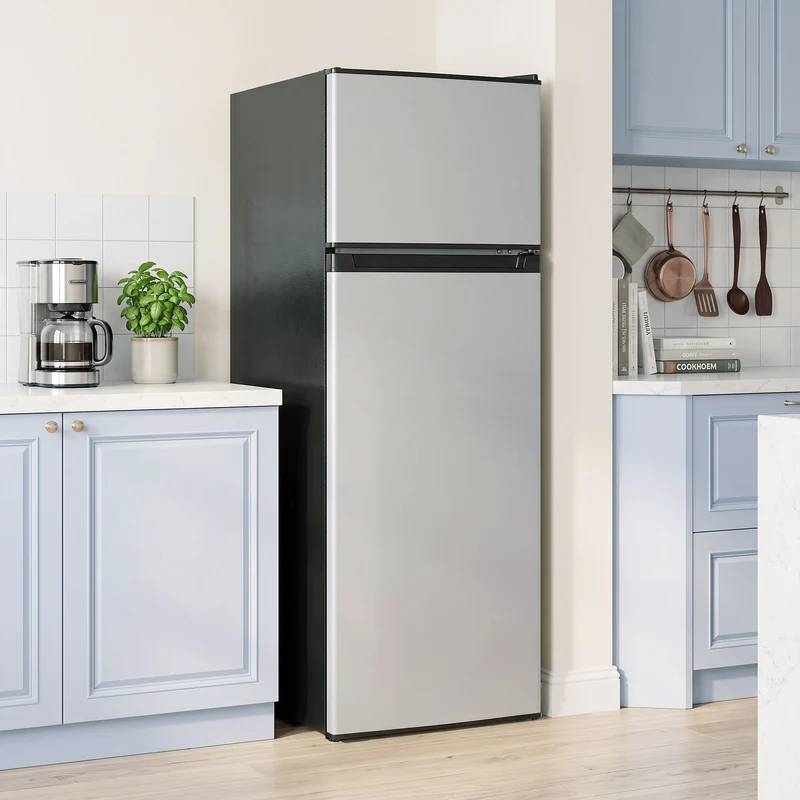 7.7 Cu. Ft. Mini Fridge, Freezer & Reversible Door, Adjustable Thermostat Silver