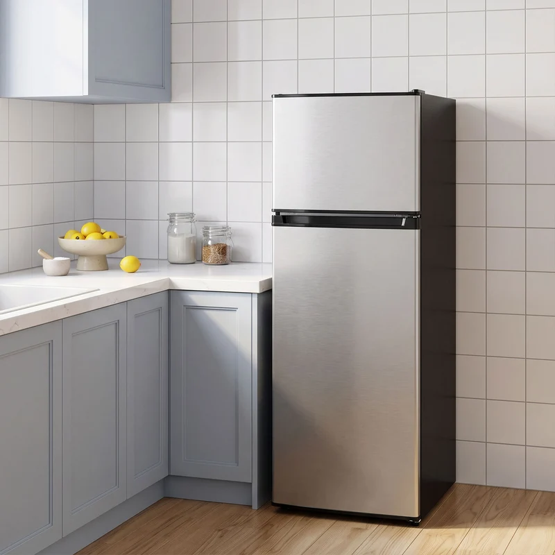 7.7 Cu. Ft. Mini Fridge, Freezer & Reversible Door, Adjustable Thermostat Silver