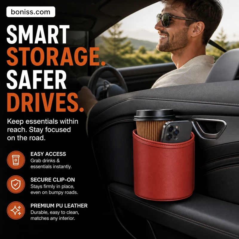 🥳2026 HEISSVERKAUF🥳💞95K+ VERKAUFT!🚗🧺 50% RABATT! Leder Auto-Tür Getränkehalter – Weite Öffnung, einfacher Zugriff auf Getränke & Handy. Clip-Befestigung sicher. PU-Leder, robust & stilvoll. 🛡️✨