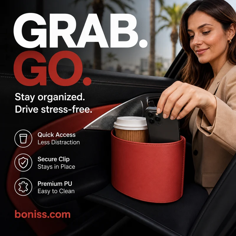 🥳2026 HEISSVERKAUF🥳💞95K+ VERKAUFT!🚗🧺 50% RABATT! Leder Auto-Tür Getränkehalter – Weite Öffnung, einfacher Zugriff auf Getränke & Handy. Clip-Befestigung sicher. PU-Leder, robust & stilvoll. 🛡️✨