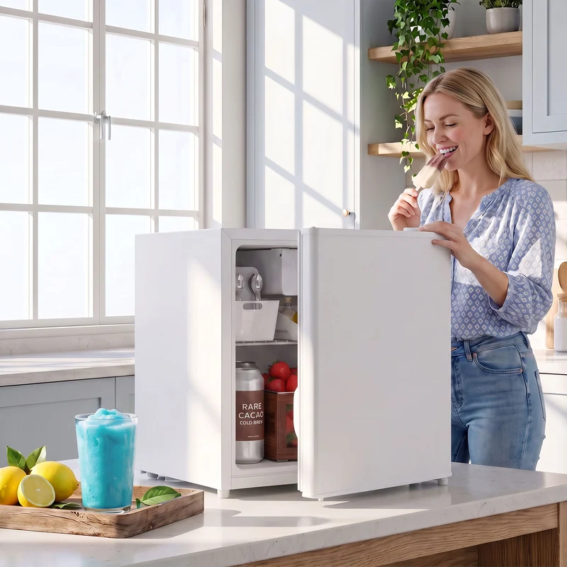 1.62 Cu Ft Mini Fridge with Freezer and Adjustable Thermostat, White