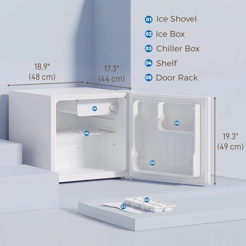 1.62 Cu Ft Mini Fridge with Freezer and Adjustable Thermostat, White