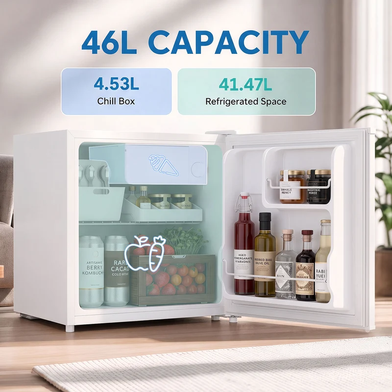 1.62 Cu Ft Mini Fridge with Freezer and Adjustable Thermostat, White