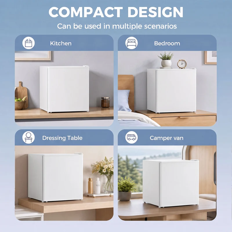 1.62 Cu Ft Mini Fridge with Freezer and Adjustable Thermostat, White