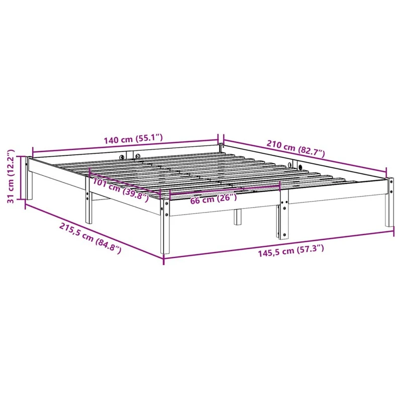 Massivholzbett Kiefernholz Einzelbett Holzbett 140x210cm
