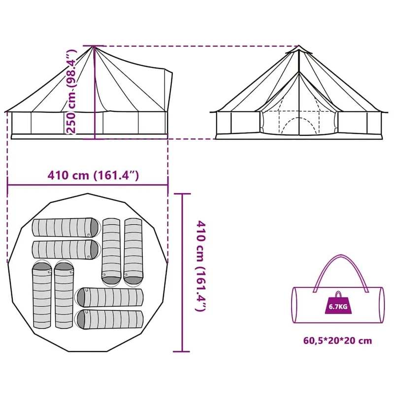 Tipi Familienzelt 8 Personen Campingzelt 410x410x250cm Wasserdicht