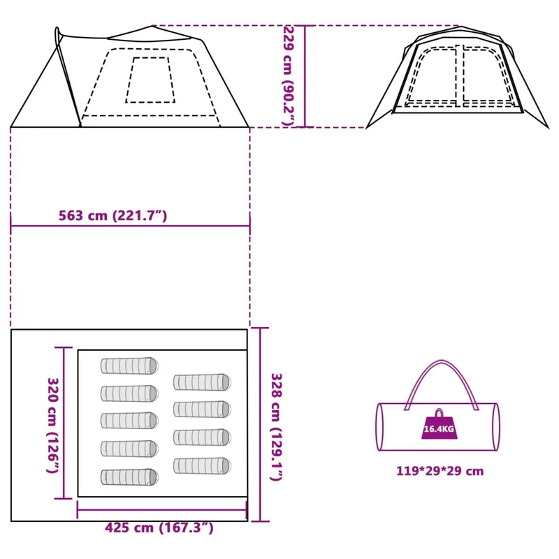 Familienzelt 9 Personen Kabinenzelt Vorzelt Campingzelt Outdoor 563x328cm