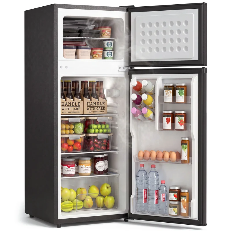 7.7 Cu. Ft. Mini Fridge with Freezer, Adjustable Temp, Reversible Door, Black
