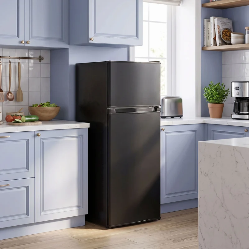 7.7 Cu. Ft. Mini Fridge with Freezer, Adjustable Temp, Reversible Door, Black