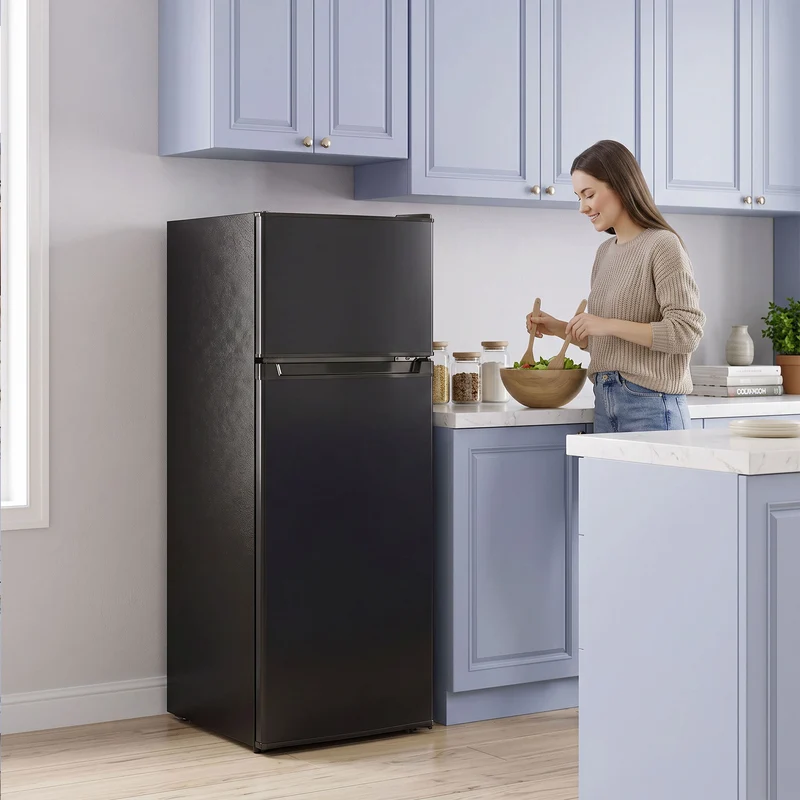 7.7 Cu. Ft. Mini Fridge with Freezer, Adjustable Temp, Reversible Door, Black