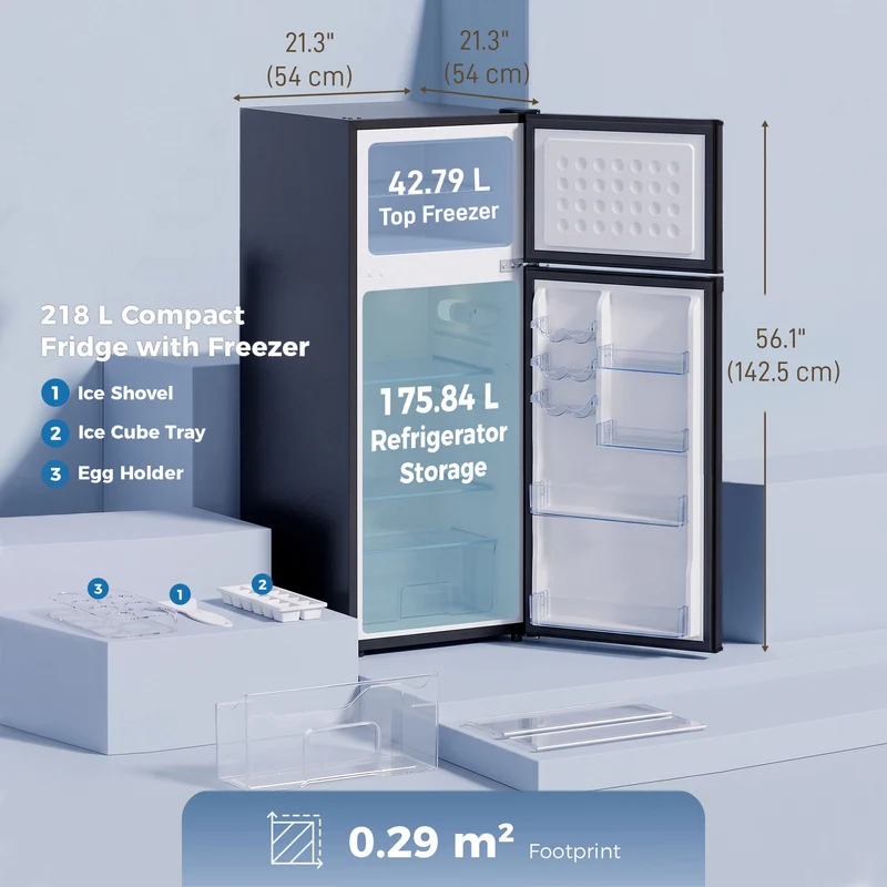 7.7 Cu. Ft. Mini Fridge with Freezer, Adjustable Temp, Reversible Door, Black