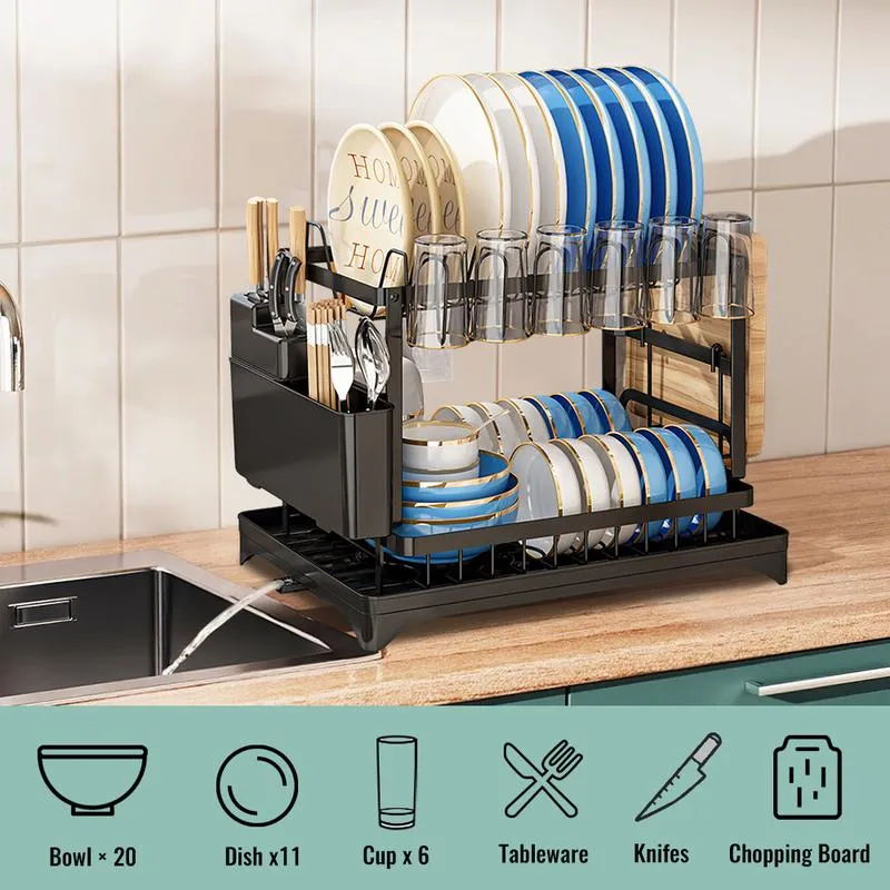 🍽️💧 50% RABATT!! 2-in-1 Geschirr-Abtropfregal mit Ablaufschale – Maximale Fläche, minimaler Platz, schnell trocken ⚡⏰