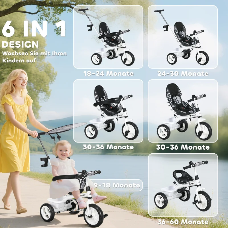 6in1 Dreirad Schubstange Kinderdreirad Kinderfahrzeug