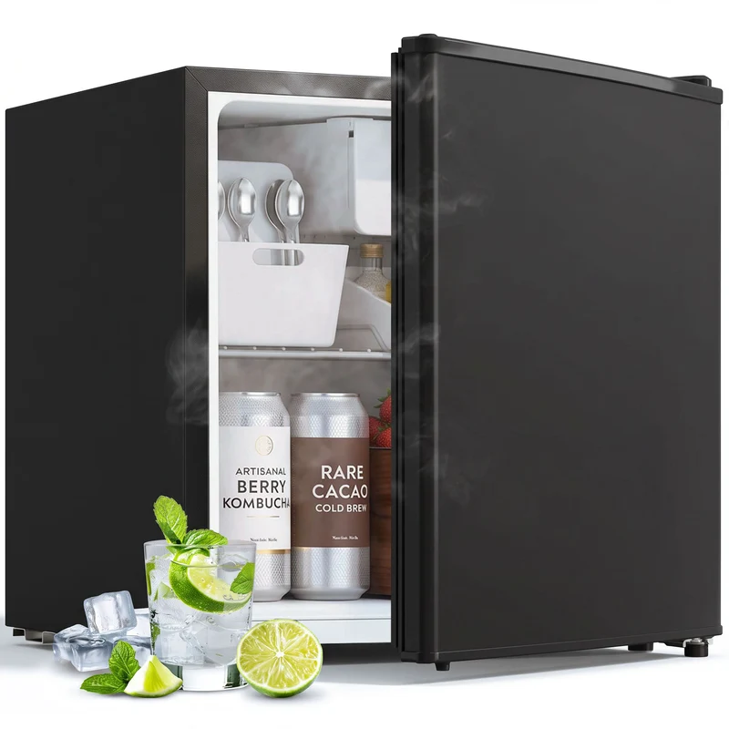 1.62 Cu Ft Single Door Mini Fridge with Freezer and Adjustable Thermostat, Black