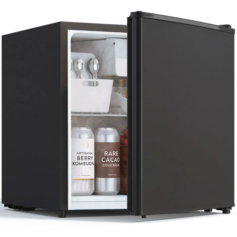 1.62 Cu Ft Single Door Mini Fridge with Freezer and Adjustable Thermostat, Black