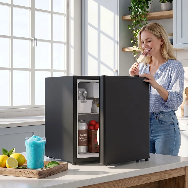 1.62 Cu Ft Single Door Mini Fridge with Freezer and Adjustable Thermostat, Black