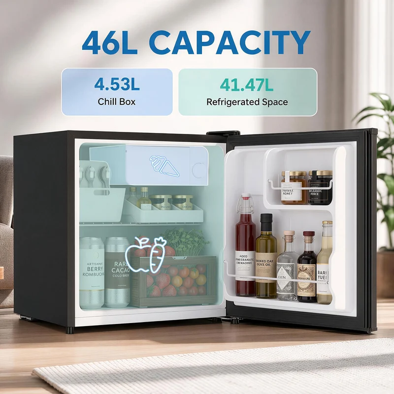 1.62 Cu Ft Single Door Mini Fridge with Freezer and Adjustable Thermostat, Black