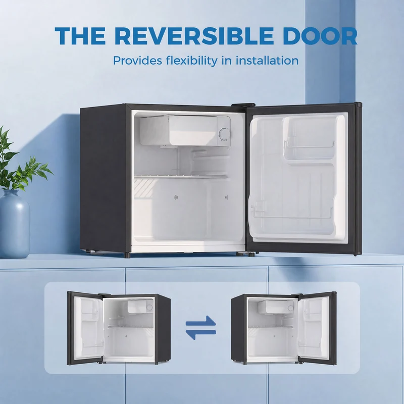1.62 Cu Ft Single Door Mini Fridge with Freezer and Adjustable Thermostat, Black